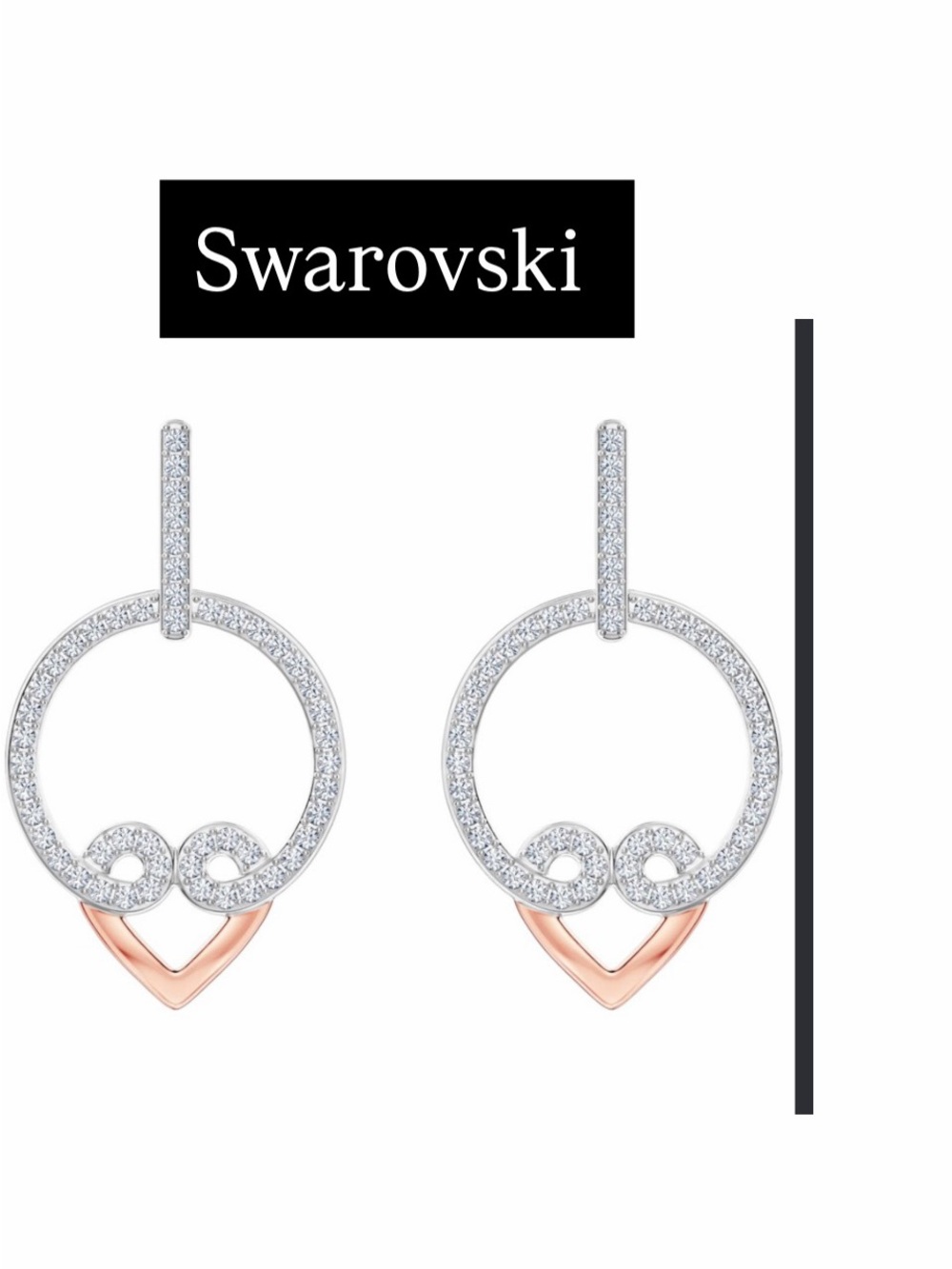 Swarovski Rose Gold & Silver Crystal Hoop Drop Earrings NWT